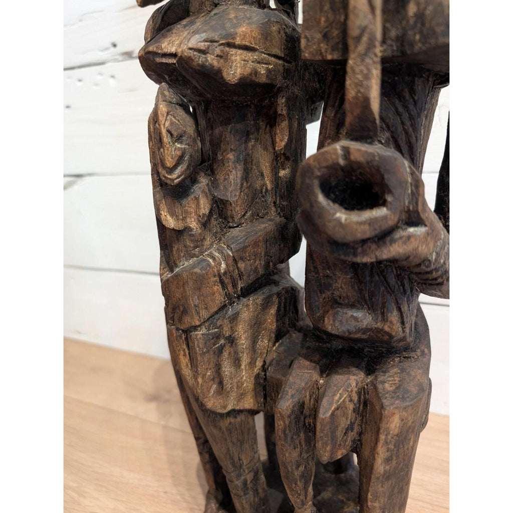 African DOGON Marriage Statue Wood Carved Couple and Children Figure 21"