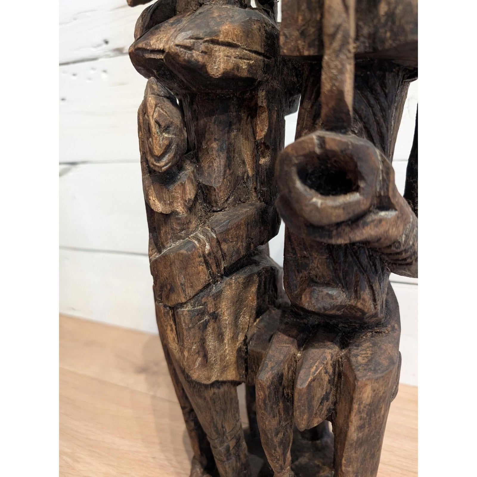 African DOGON Marriage Statue Wood Carved Couple and Children Figure 21"