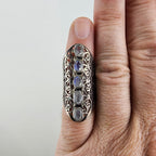 Rainbow Moonstone Filigree Shield Ring Size 7 1/2 Sterling Silver 925 Vintage