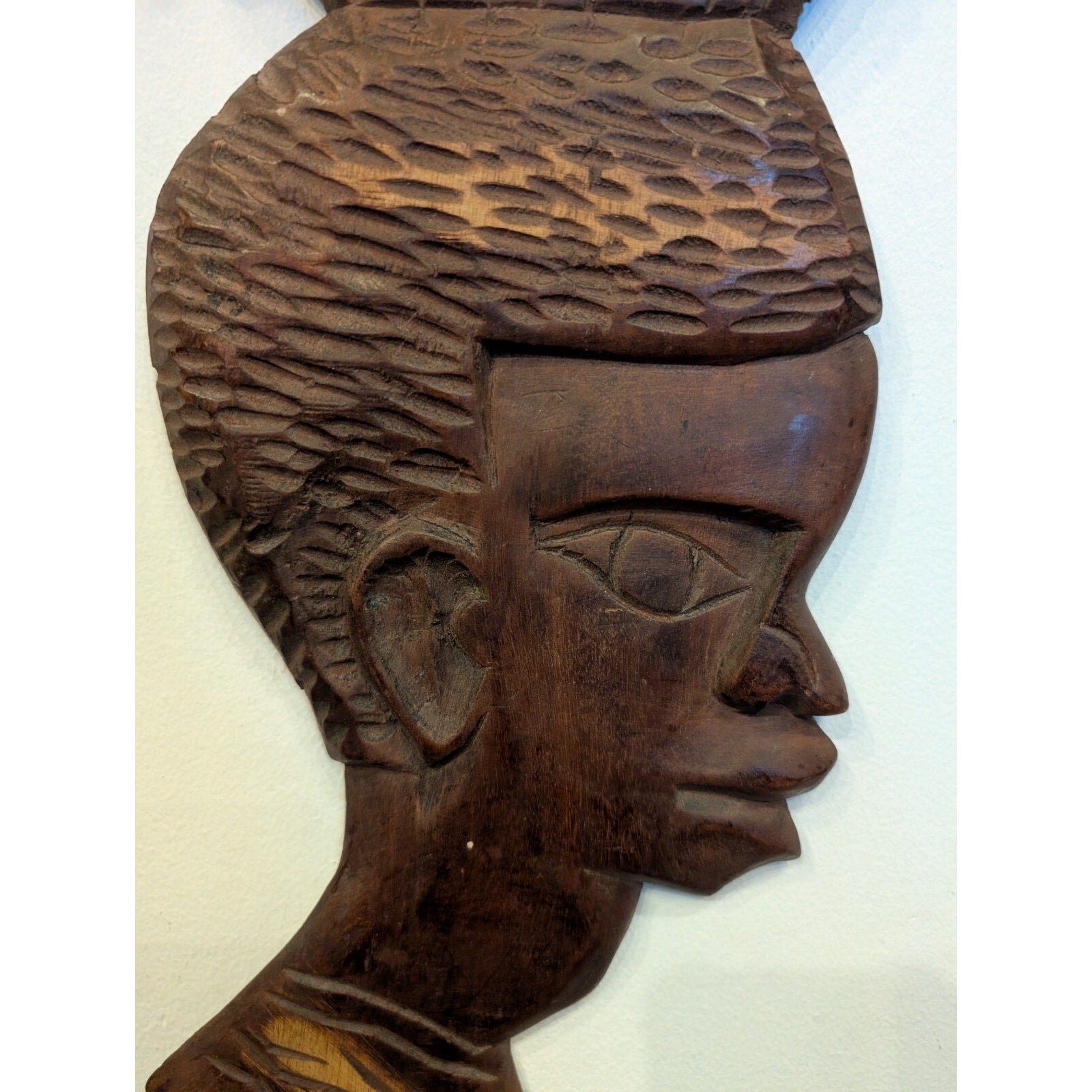 Vintage Haitian Carved Faces Pair Couple Wooden Wall Hangings