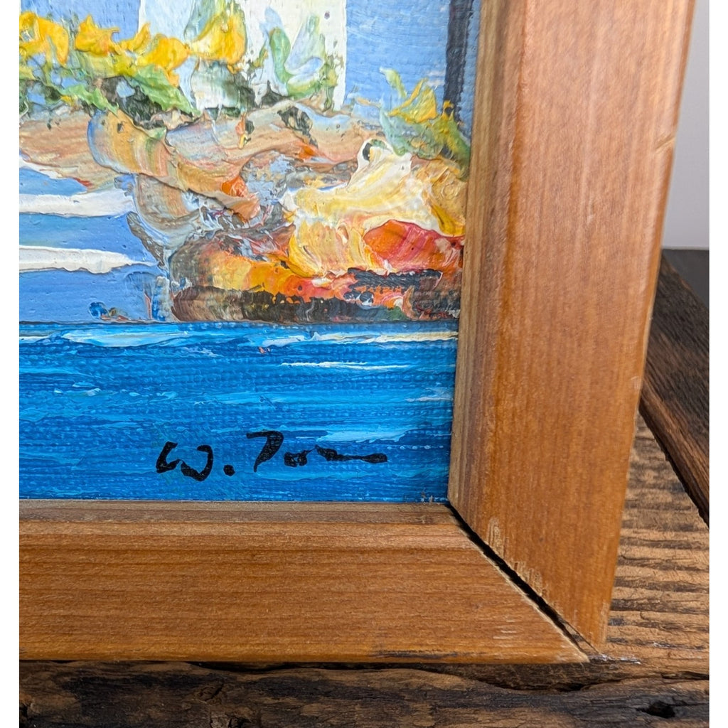 Impressionist Acrylic on Canvas Mediteranean Scene Boat in Harbor Painting