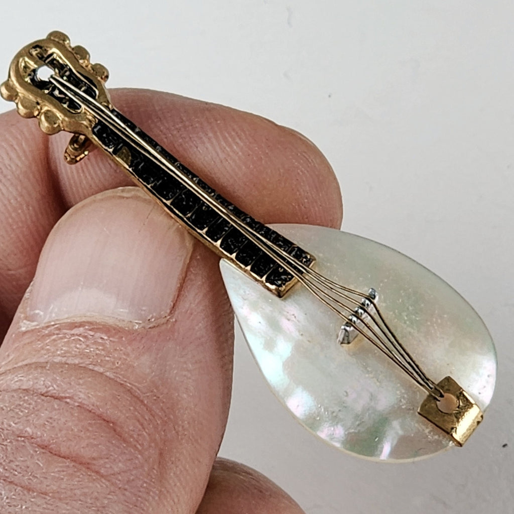 Vintage Mother of Pearl Violin Guitar Brooch Germany