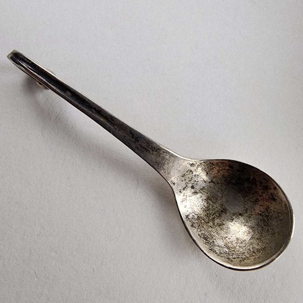Georg Jensen Style Hand Hammered Salt Cellar with Spoon Sterling Silver 925