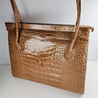 Vintage Judith Leiber Alligator Crocodile Purse Handbag Handled Day Bag Tan