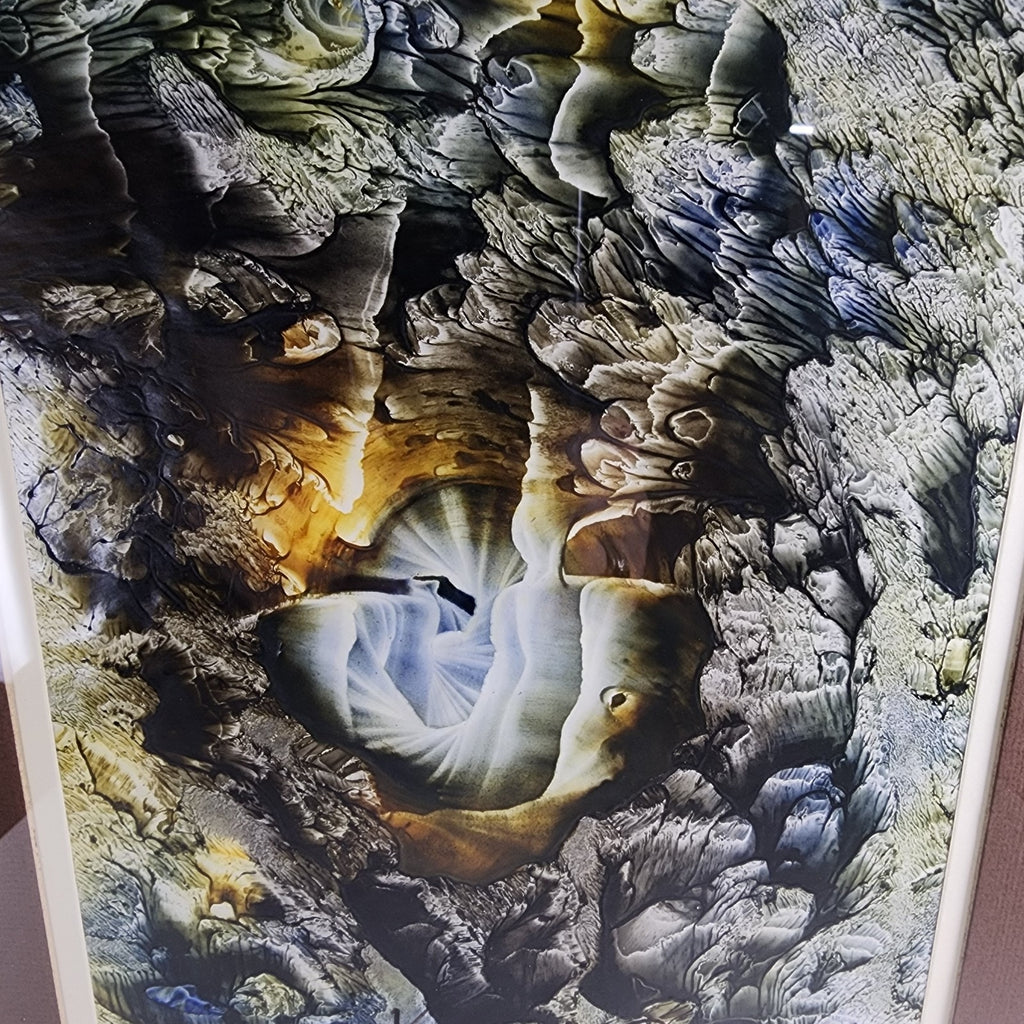 1974 Yvon D'Anjou Decalcomania Tempera Original Painting Surrealist Art MCM