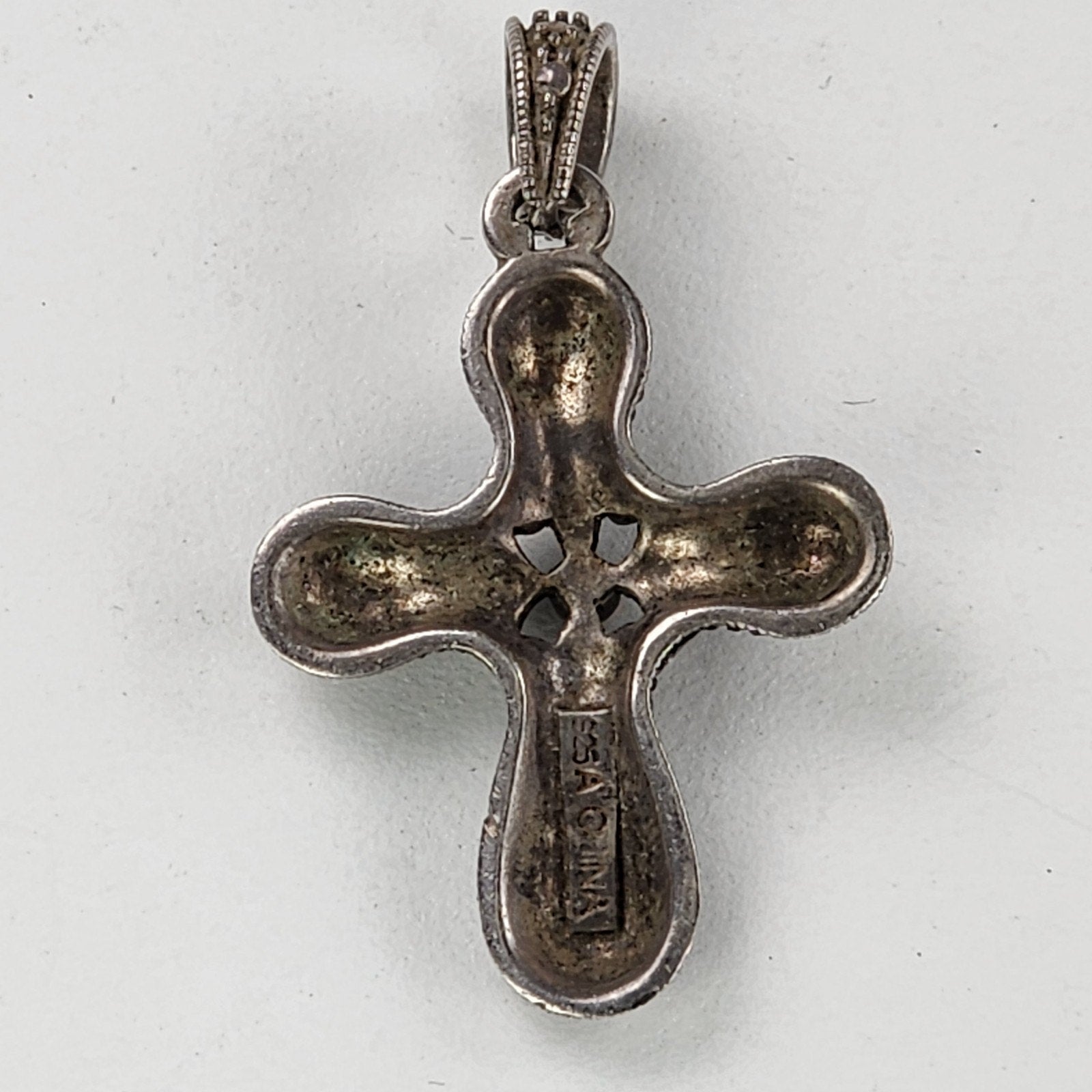 Marcasite Cross Pendant Sterling Silver 925 Vintage