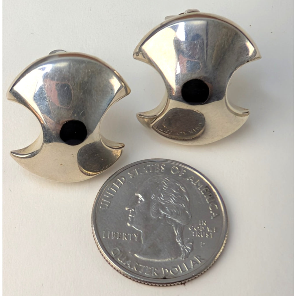 Modernist Scalloped Mexico  Sterling Silver 925 Clip On Earrings 13g