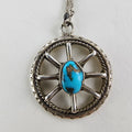 Old Pawn Turquoise Wagon Wheel Pendant Necklace Sterling Silver 925 Signed VP