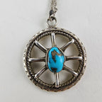 Old Pawn Turquoise Wagon Wheel Pendant Necklace Sterling Silver 925 Signed VP