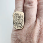 Vintage Tiger Resin Scrimshaw Ring Size 7 1/2 in Sterling Silver 925