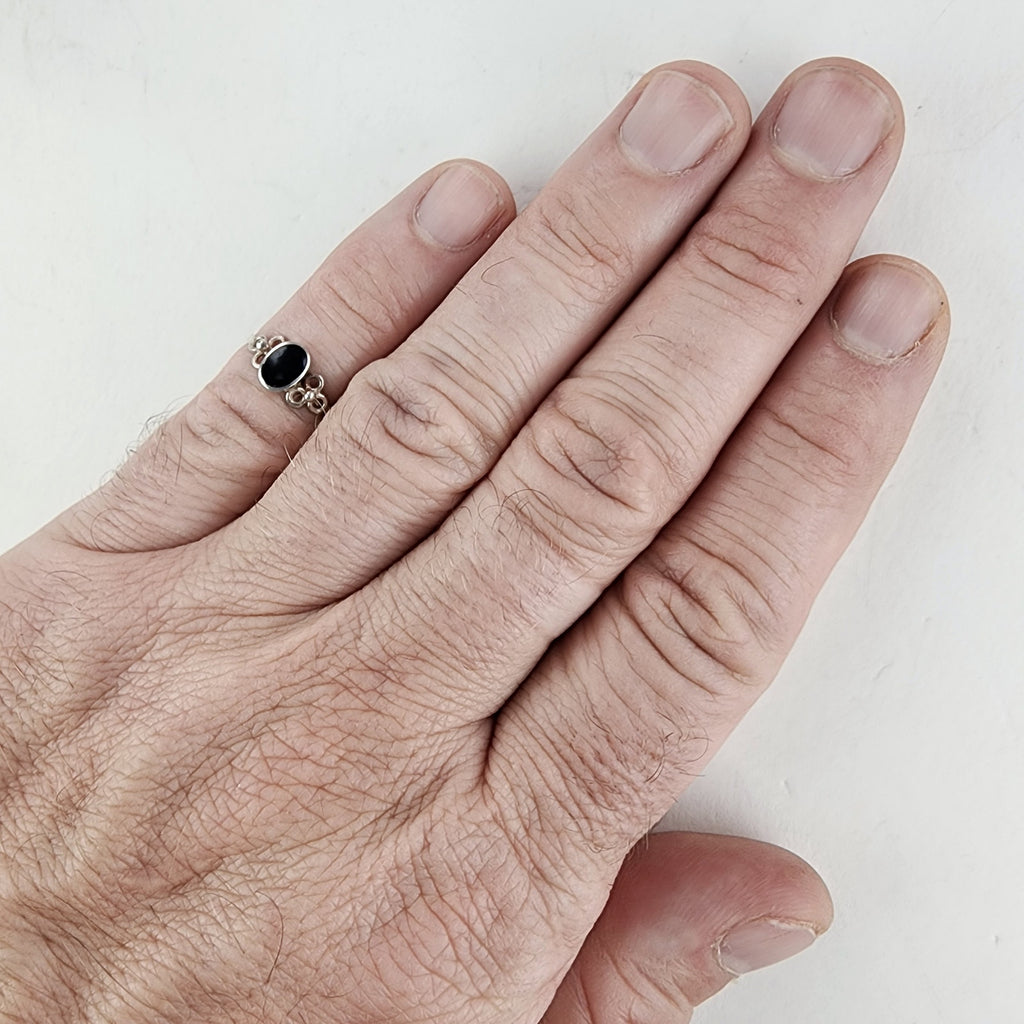 Vintage Black Onyx Inlay Ring Size 5 3/4 in Sterling Silver 925