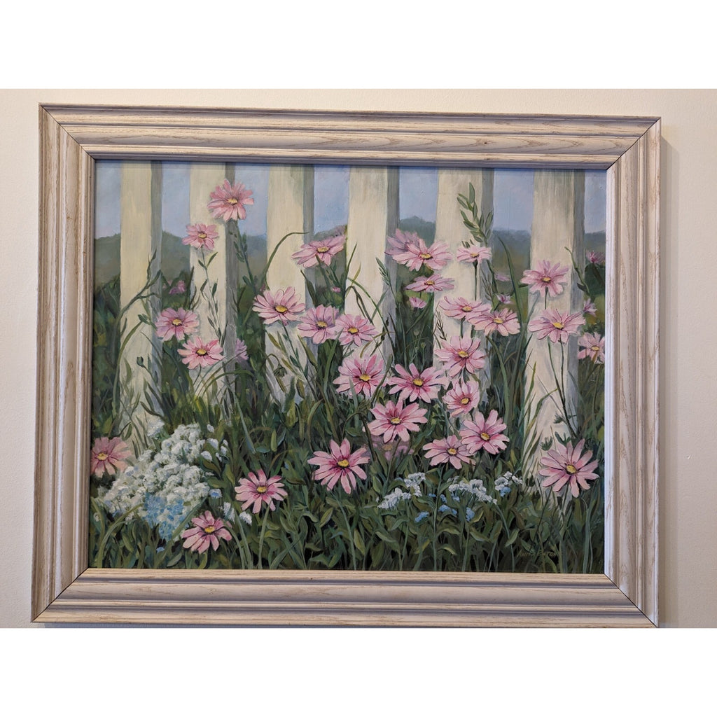 Anita Eaton (1931-2022) - "White Fence" Painting - Large Acrylic on Panel