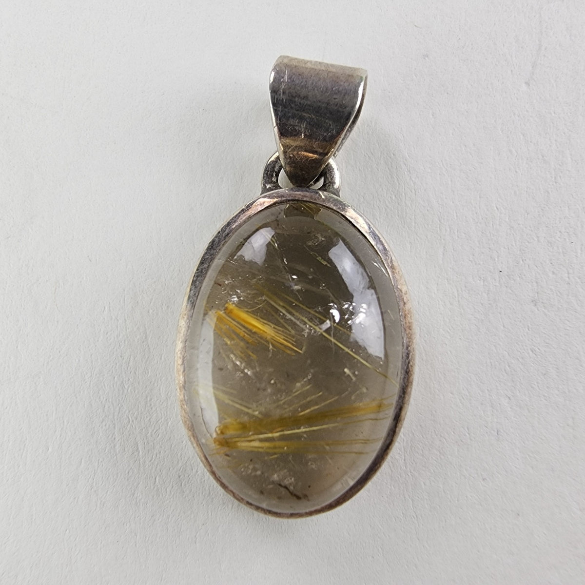 Oval Golden Rutilated Quartz Sterling Silver 925 Pendant Vintage