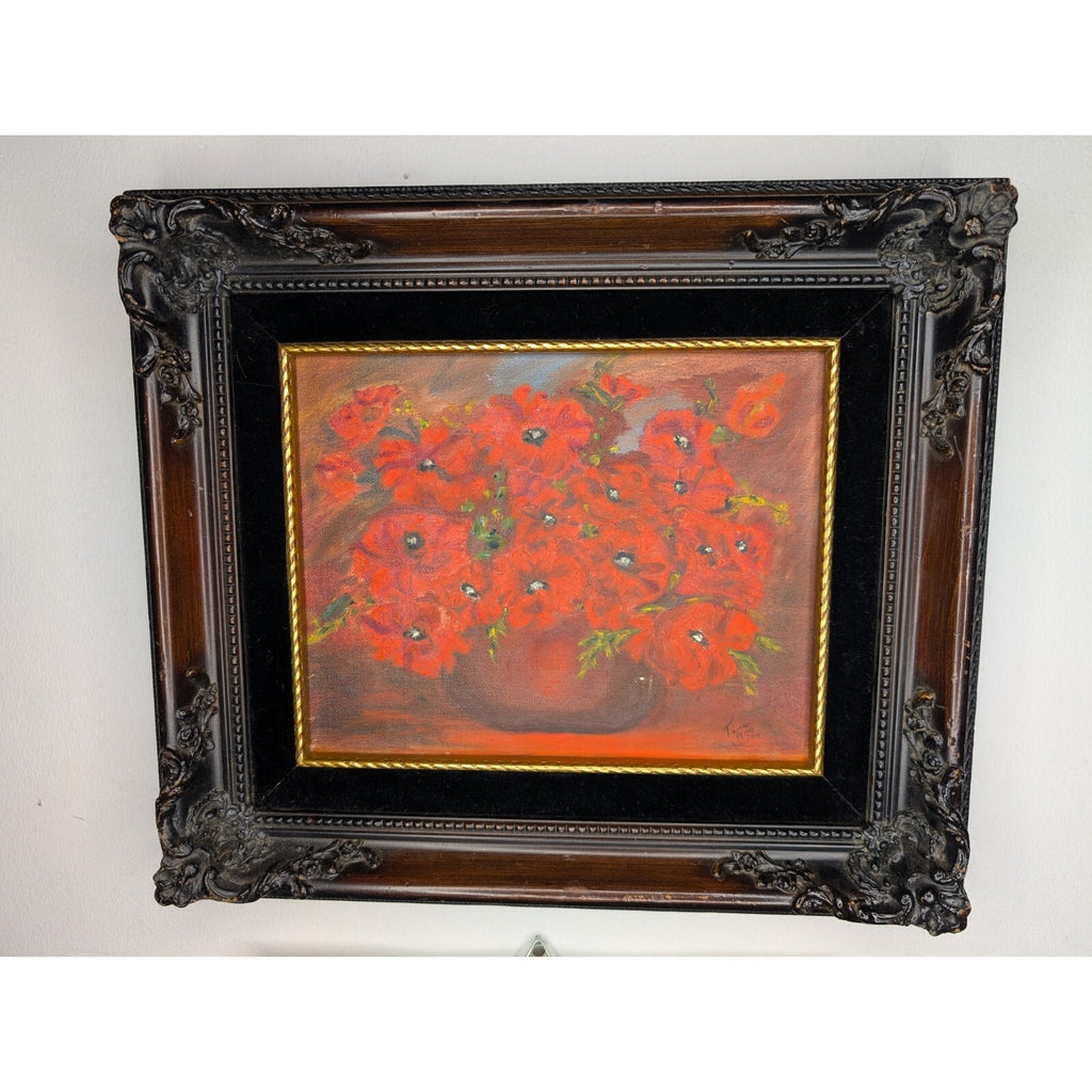 Roses Still Life Signed Tina 1979 Acrylic on Canvas Framed