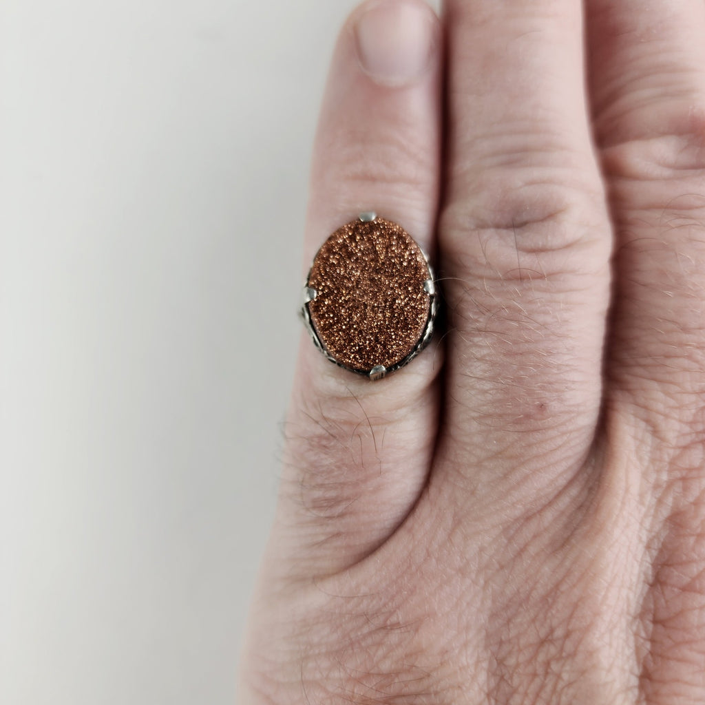 Anitque Victorian Druzy Filigree Ring Size 6 3/4 in Sterling Silver 925
