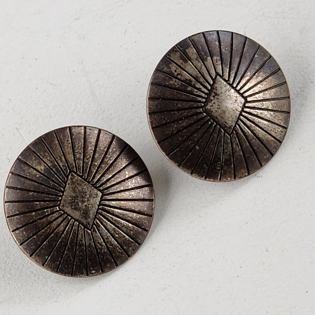 Native Stamped Concho Button Earrings Old Pawn Sterling Silver 925 Vintage