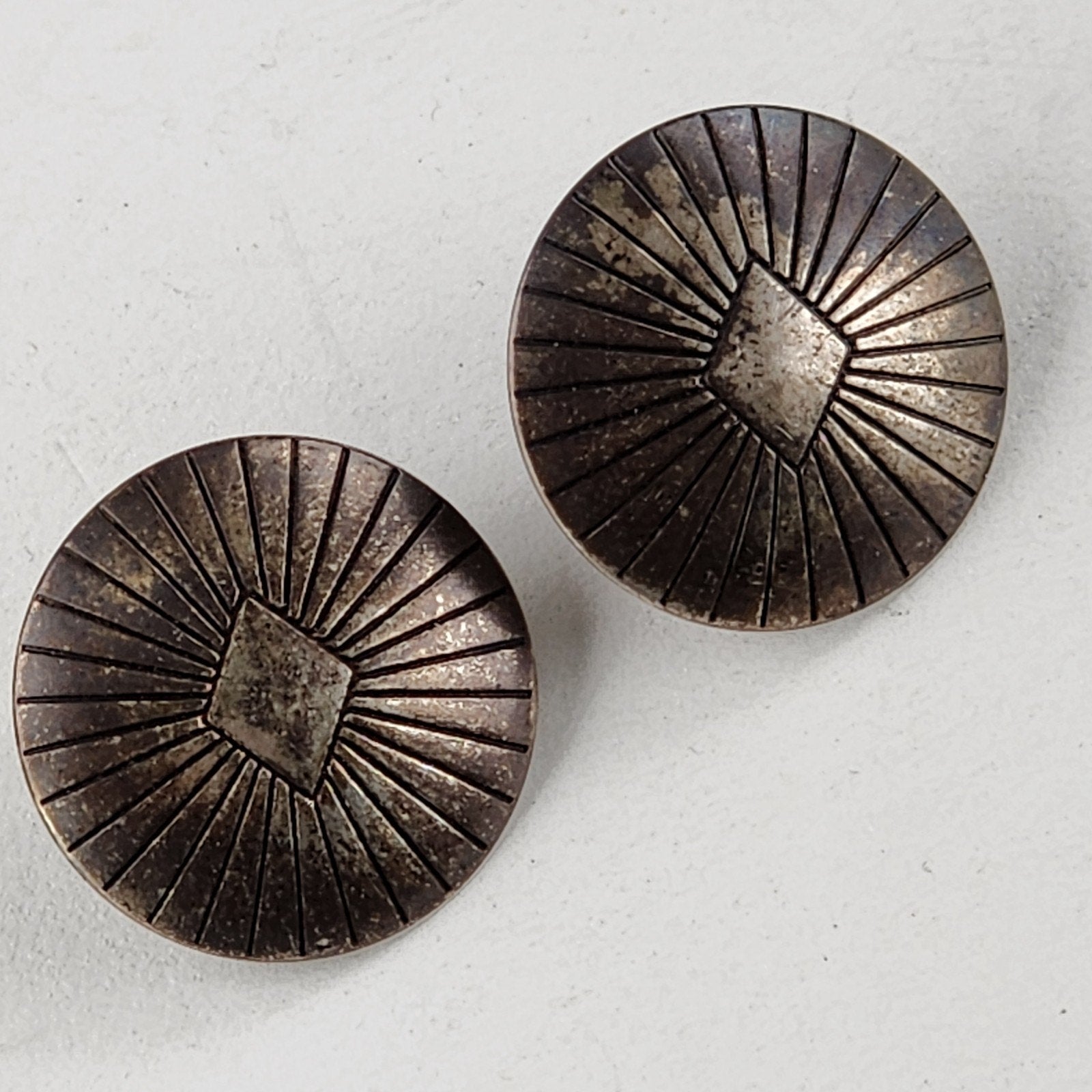 Native Stamped Concho Button Earrings Old Pawn Sterling Silver 925 Vintage