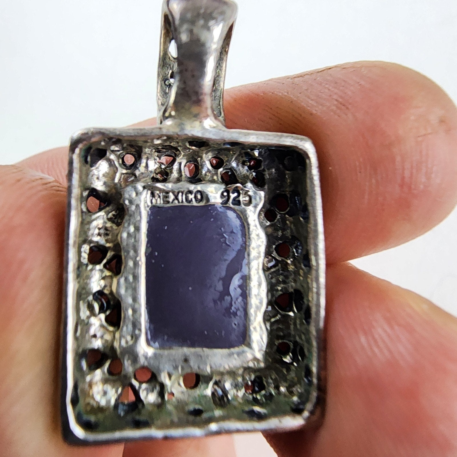 Mexico Abalone Inlay Squre Pendant Sterling Silver 925 Vintage