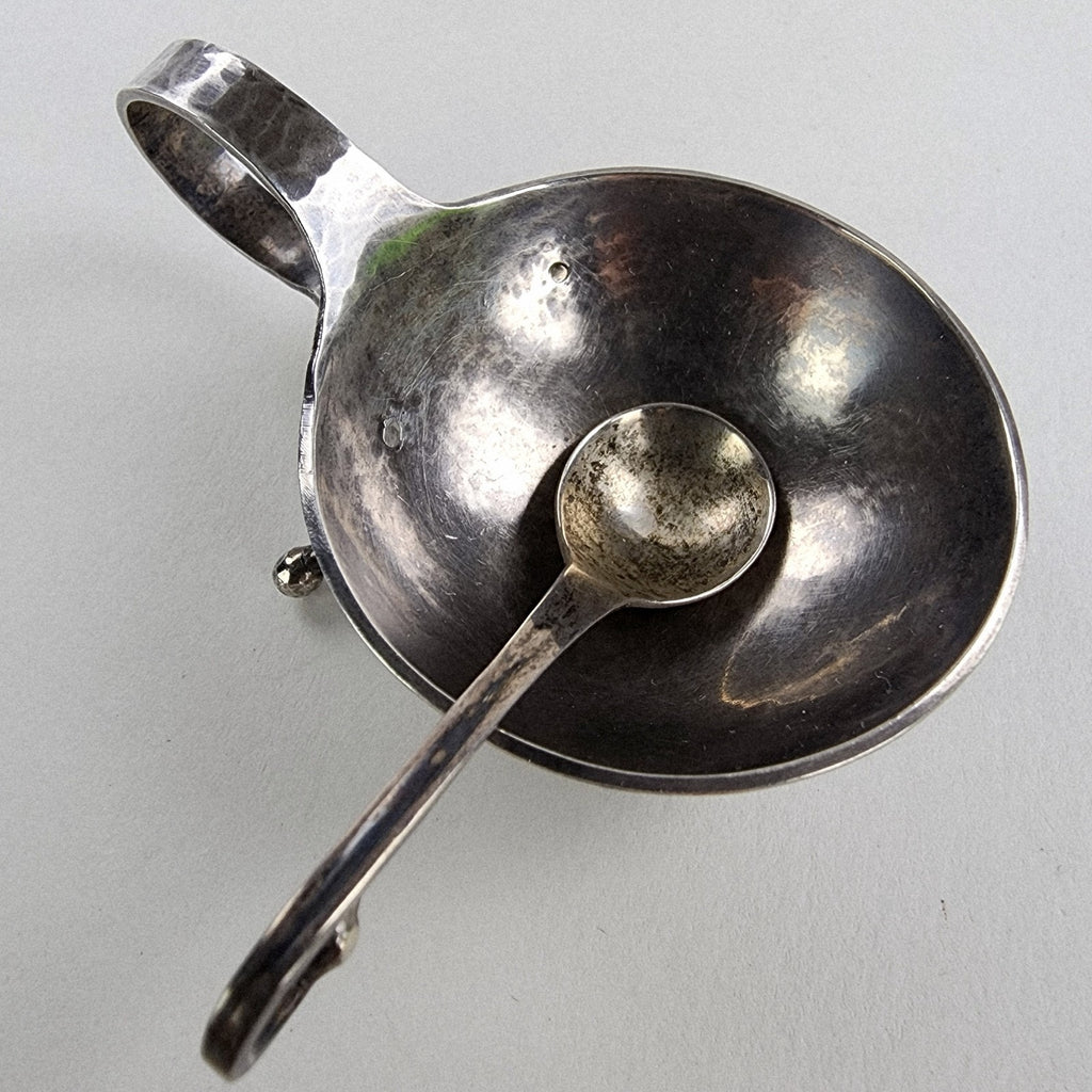 Georg Jensen Style Hand Hammered Salt Cellar with Spoon Sterling Silver 925