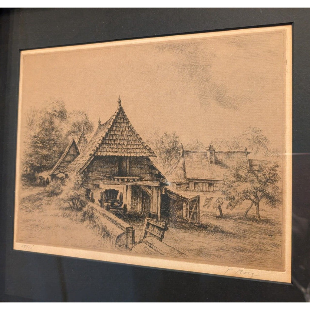Framed Cottage Engraving by Pau Roig Cisa (1879-1955) Signedd & Numbered
