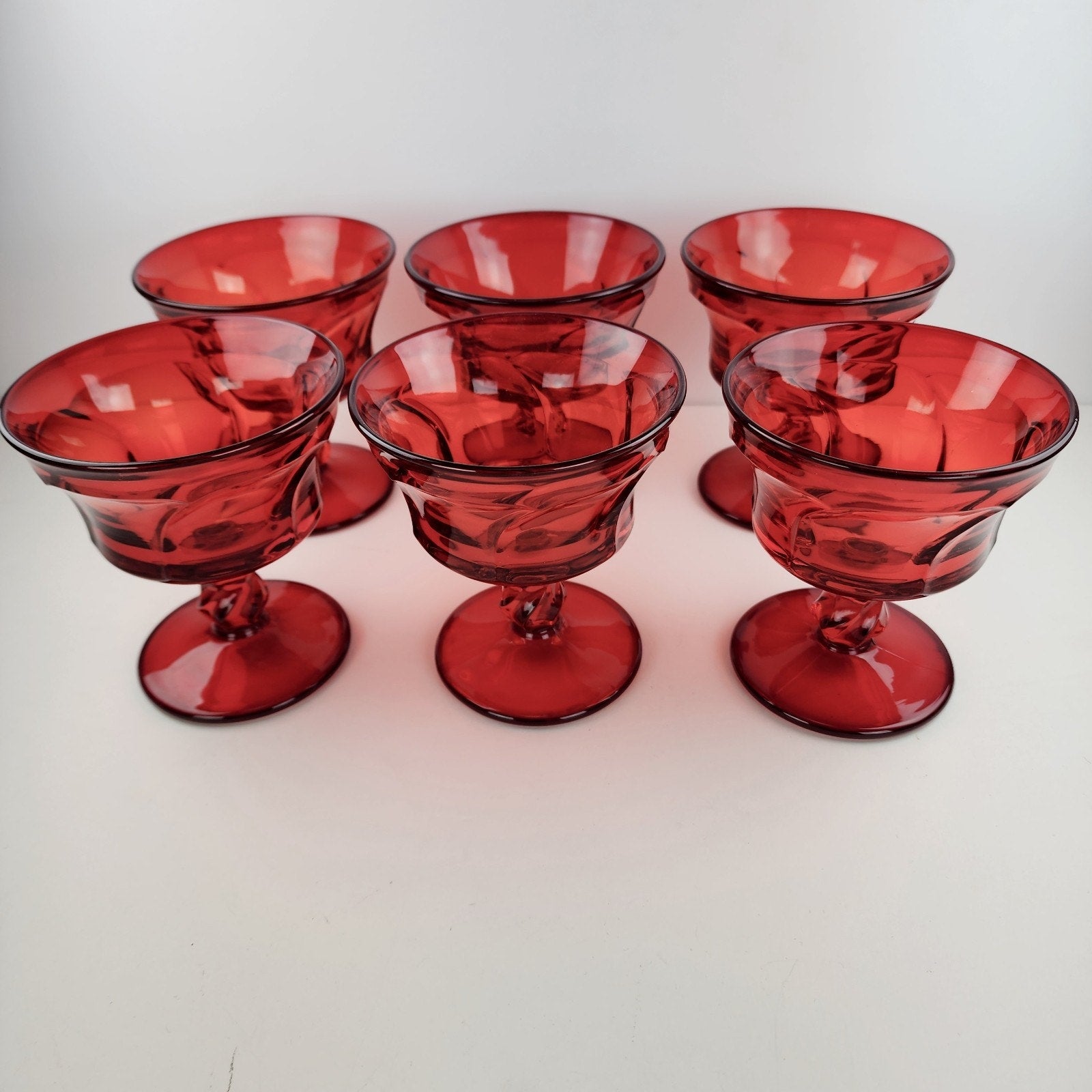 Fostoria Jamestown Ruby Sherbet Ice Cream Glasses Dish Set of 6 Vintage