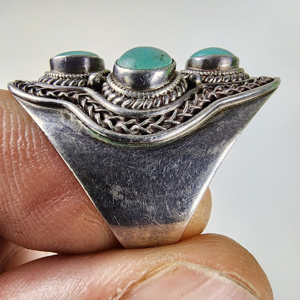 Howlite Turquoise Shield Ring Size 10 Sterling Silver 925 Vintage Bohemian