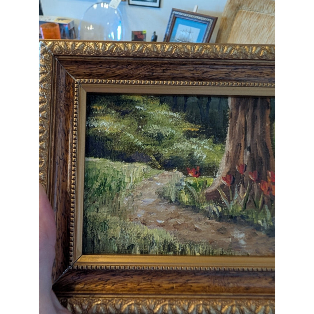 Framed Miniature Acrylic on Panel Nature Path Painting 8" x 6"