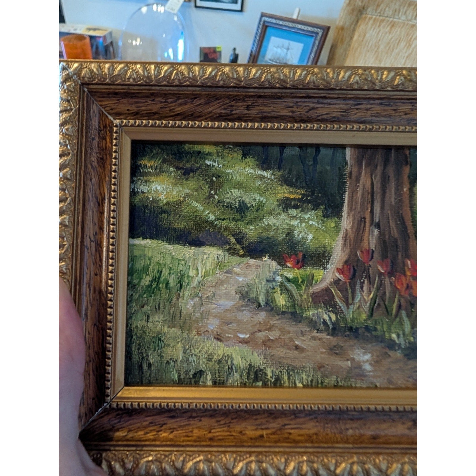 Framed Miniature Acrylic on Panel Nature Path Painting 8" x 6"