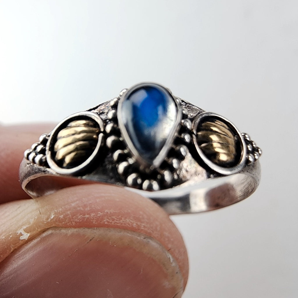 Nepal Quartz Brass Accent Ring Size 8 Sterling Silver 925 Vintage