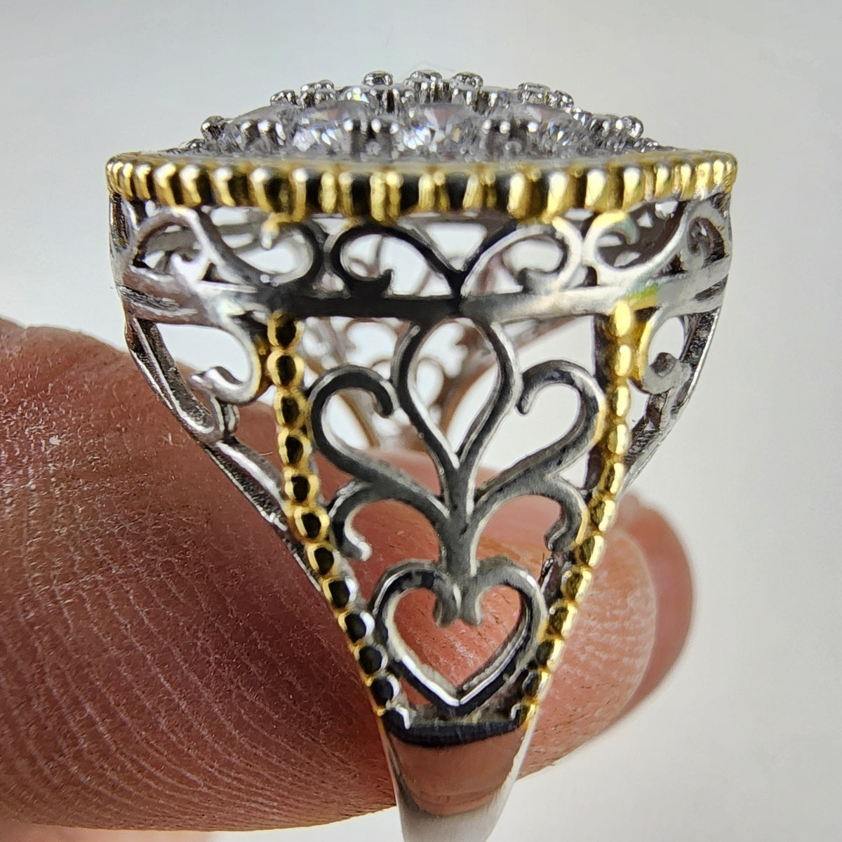 CZ Cluster Ring Size 8 New 18K Gold & Sterling Silver 925