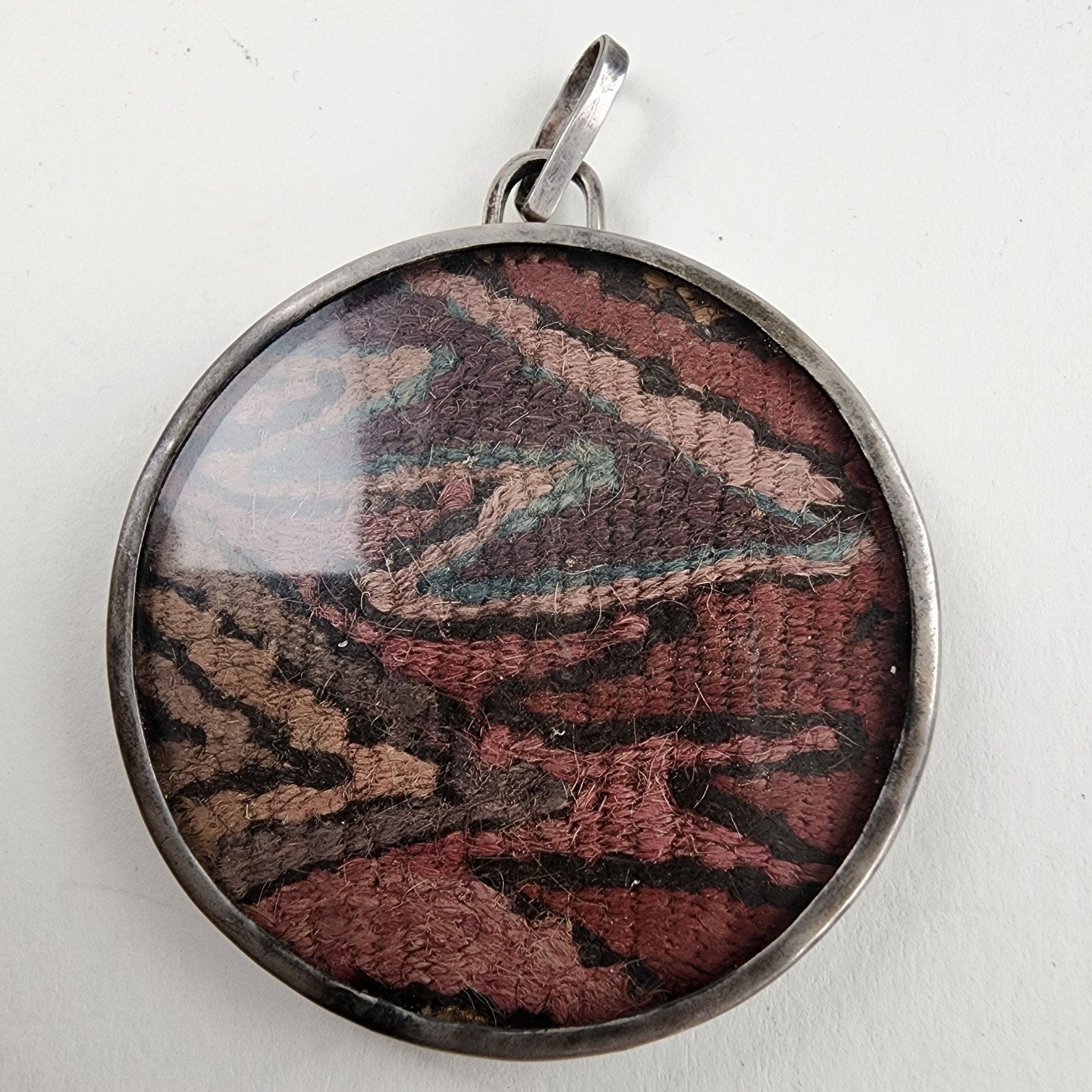 Peru Pre-Columbian Weaving Fragment Sterling Silver 925 Pendant Vintage