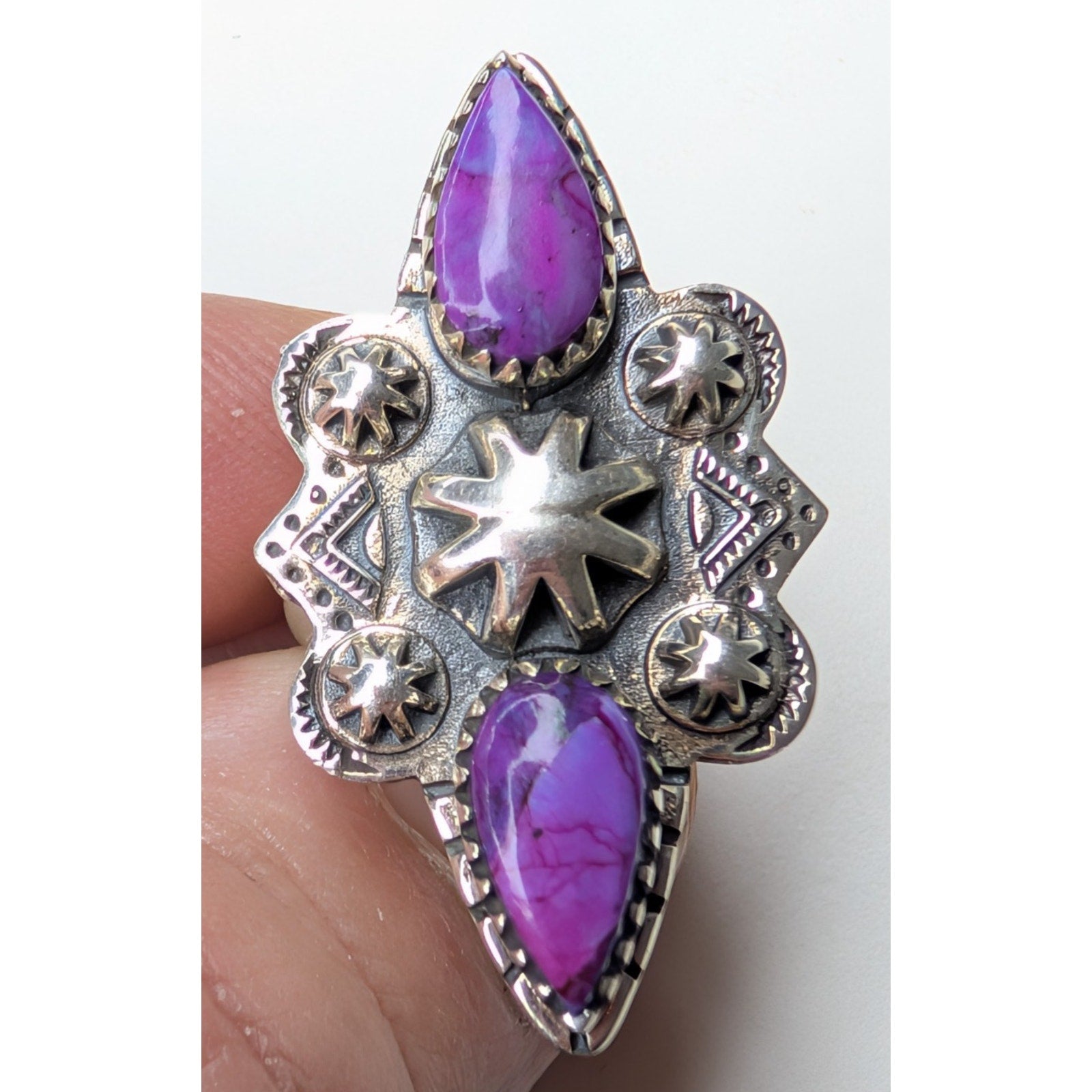 Purple Mohave Turquoise Stamped Sterling Silver 925 Adjustable Ring Size 6 to 11