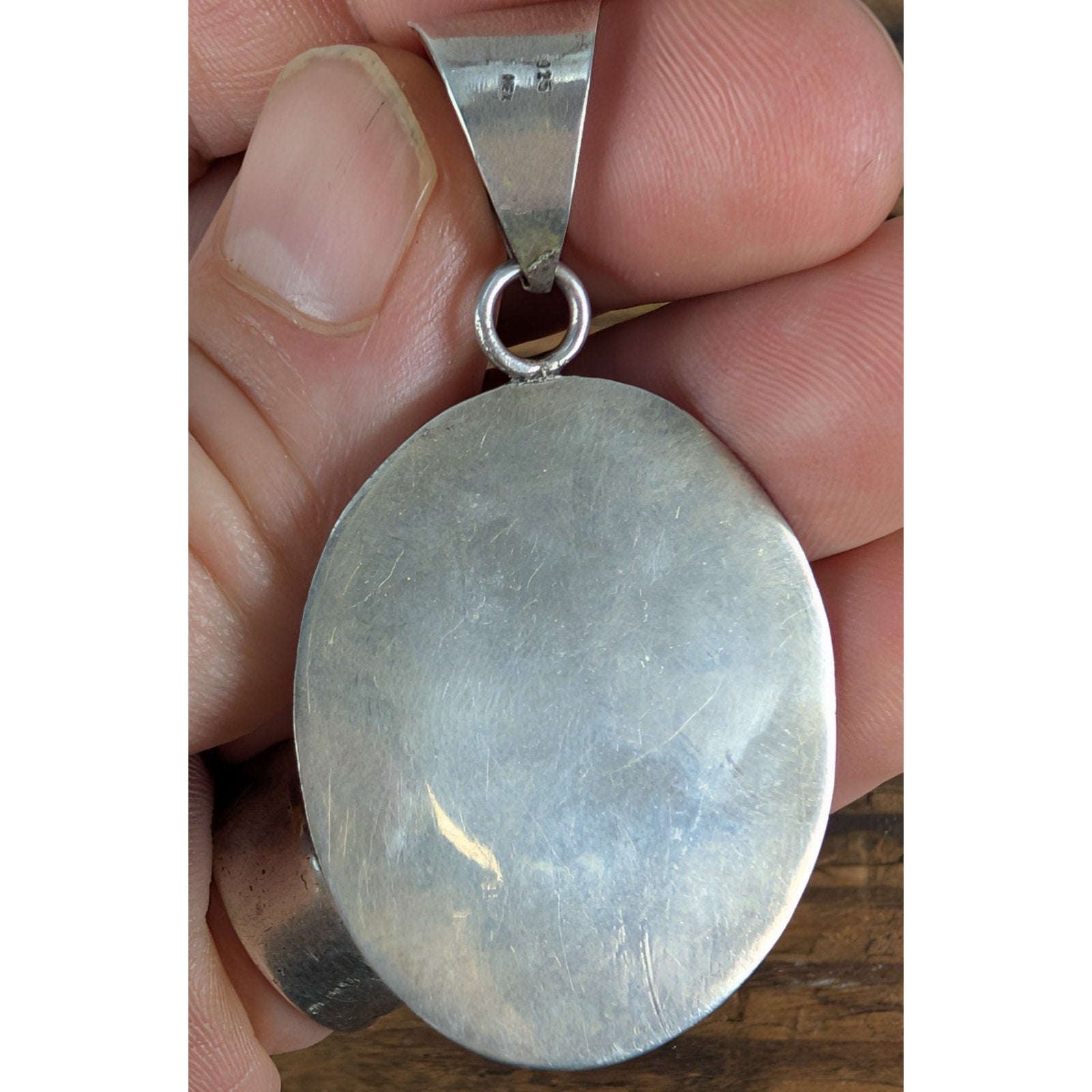 Modernist Mexico Oval Blue Agate Cabochon Sterling Silver 925 Pendant