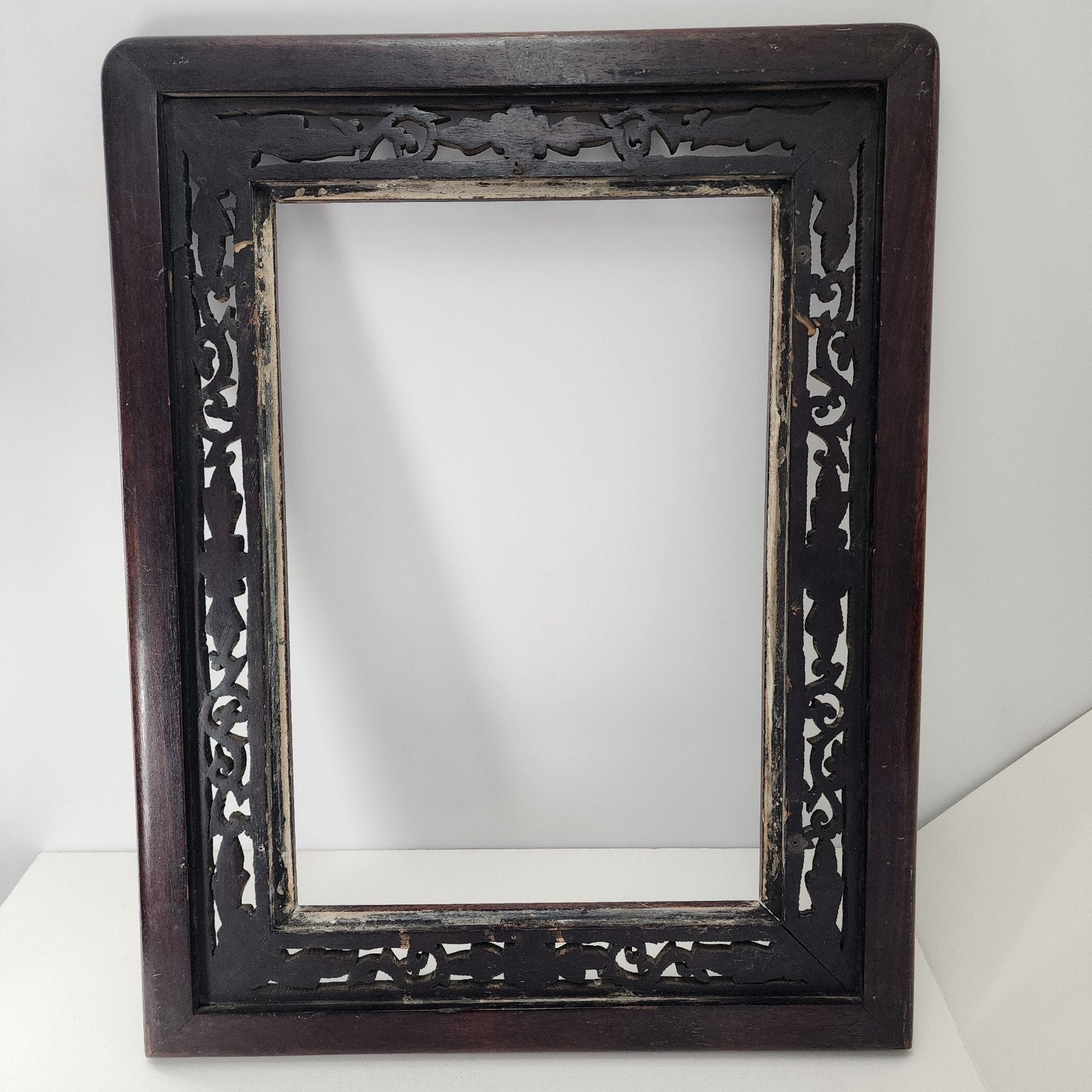 19th C Qing Chinese Painting Frame Hongmu Red Hardwood Openwork Screen Panel