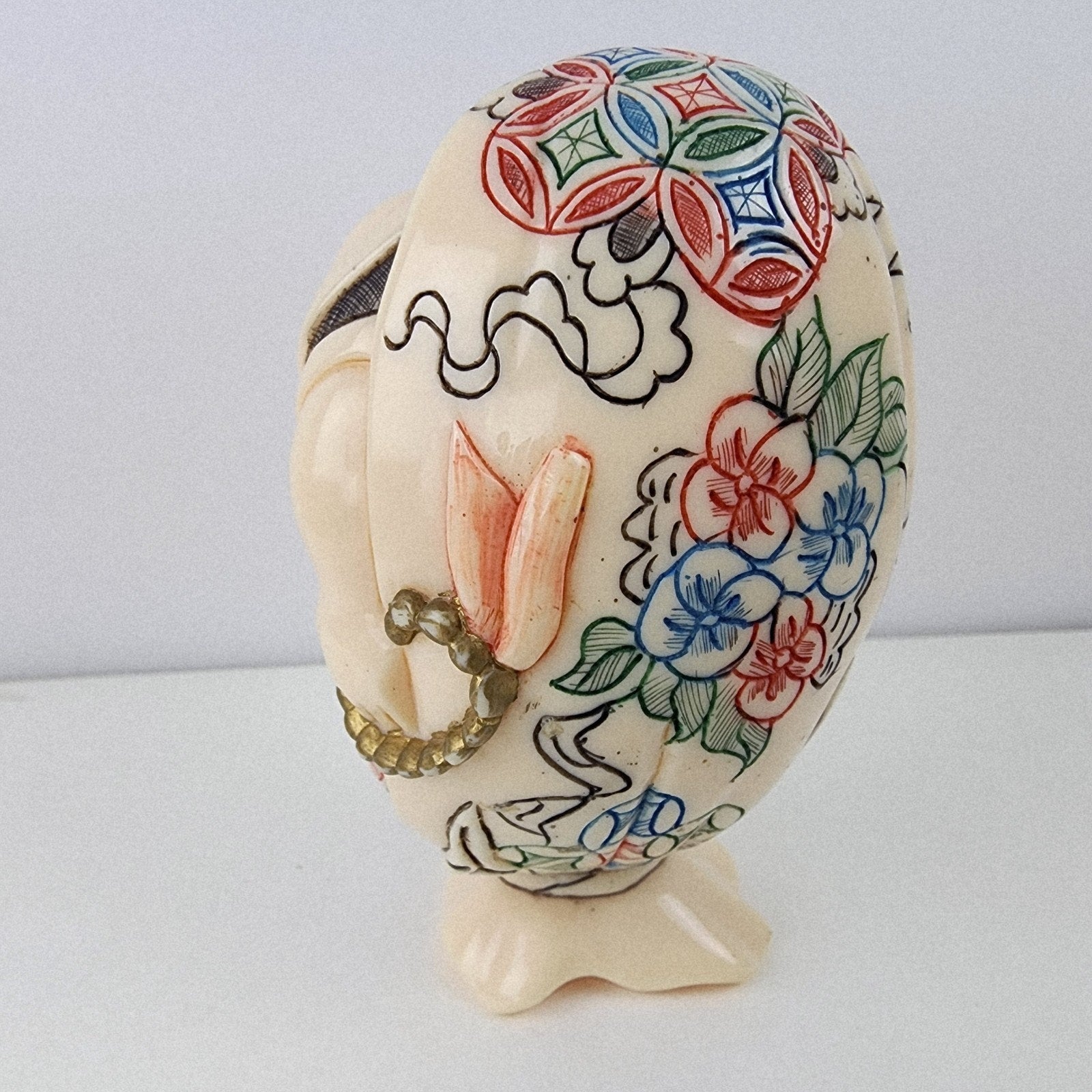 Chinese Happy Smiling Buddha in Shell Resin Decorated Figure Vintage