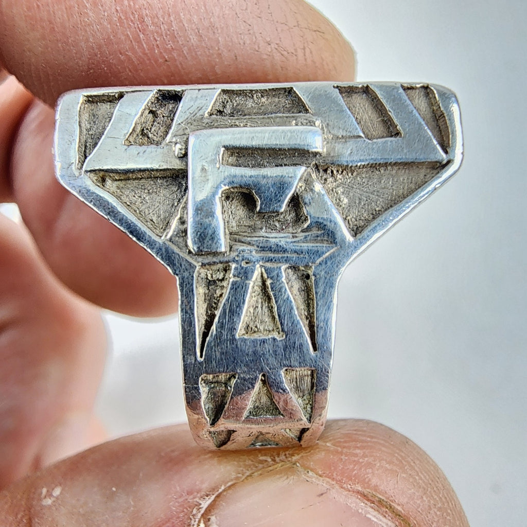 10K Gold Ruby Mayan Warrior Mexican Biker Ring Size 11 Sterling Silver 925