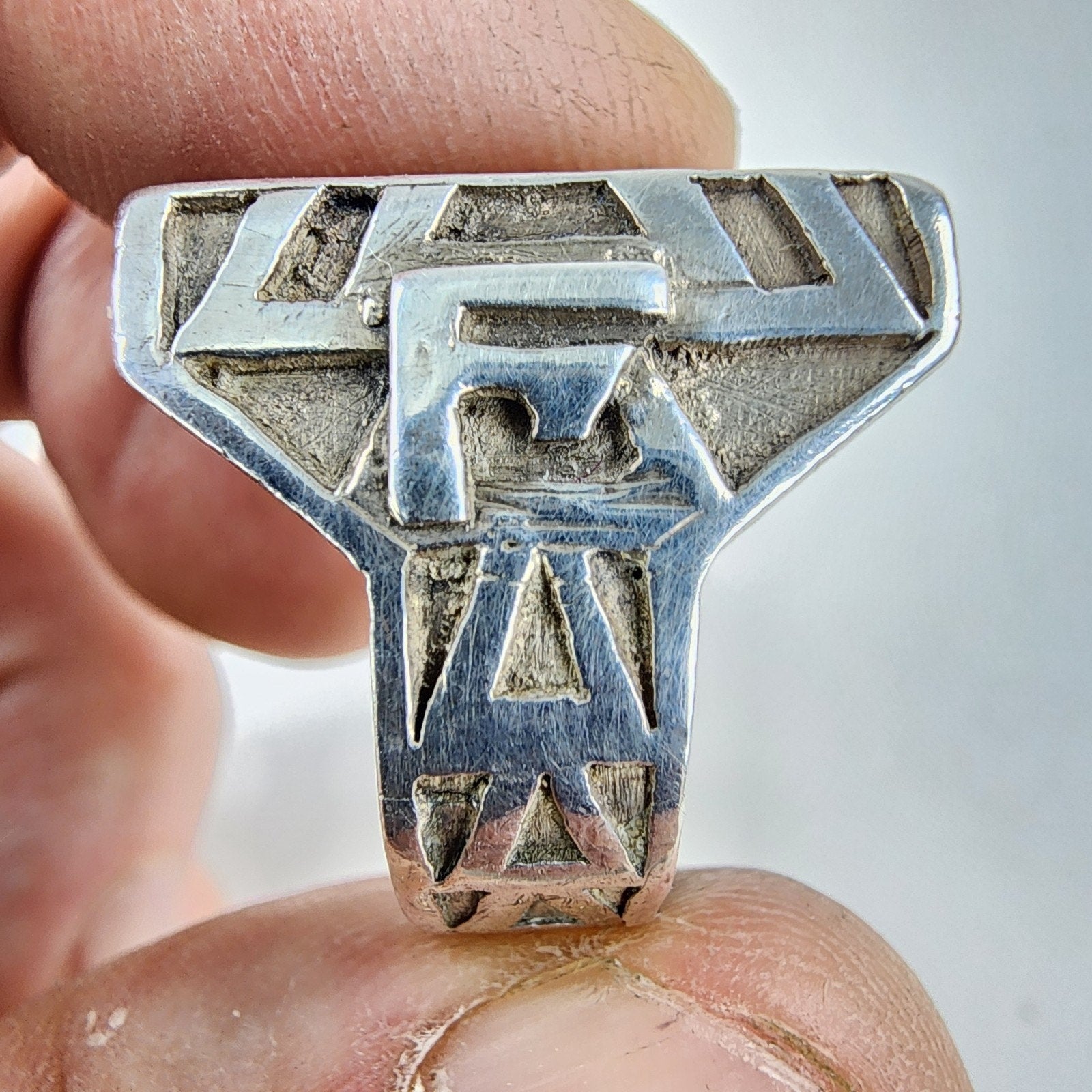 10K Gold Ruby Mayan Warrior Mexican Biker Ring Size 11 Sterling Silver 925