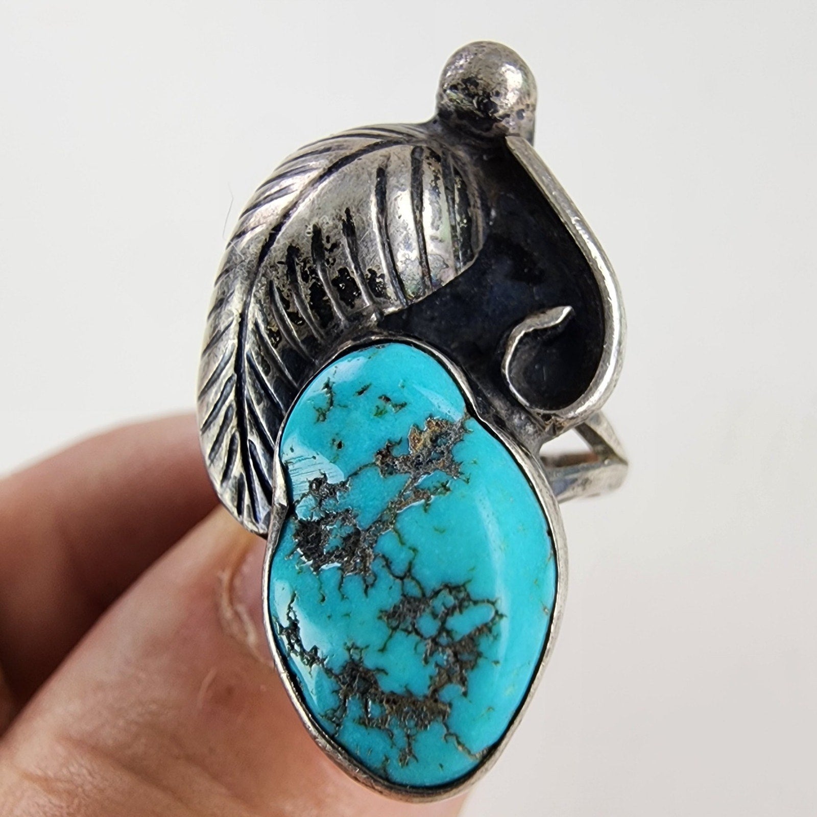 ME Chavez Turquoise Sterling Silver Ring Size 8 Navajo Native Old Pawn