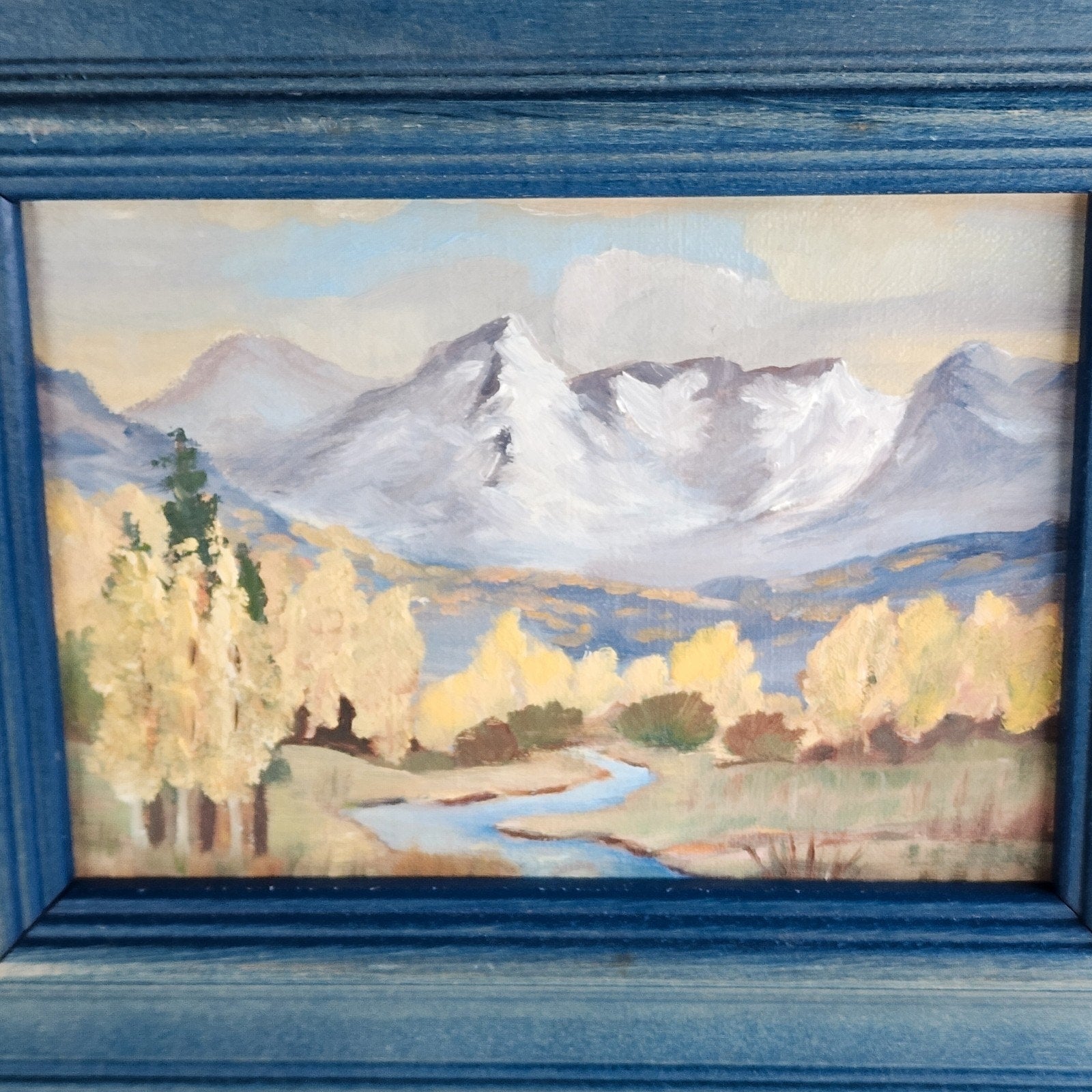 Mountain Landscape Miniature Acrylic on Panel Framed Painting
