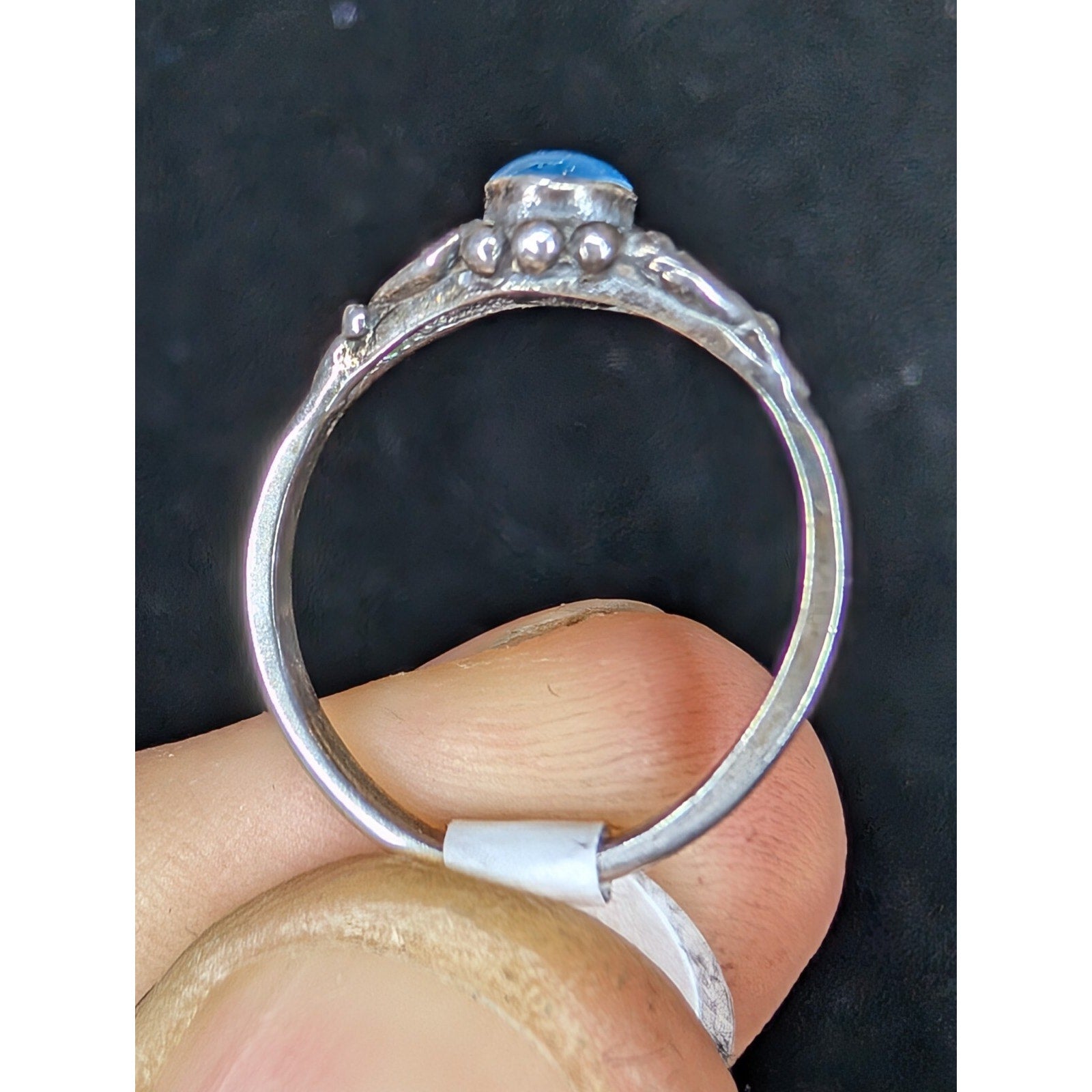 Vintage Blue Sparkle ENAMEL Bali Sterling Silver Ring - Size 5 1/4