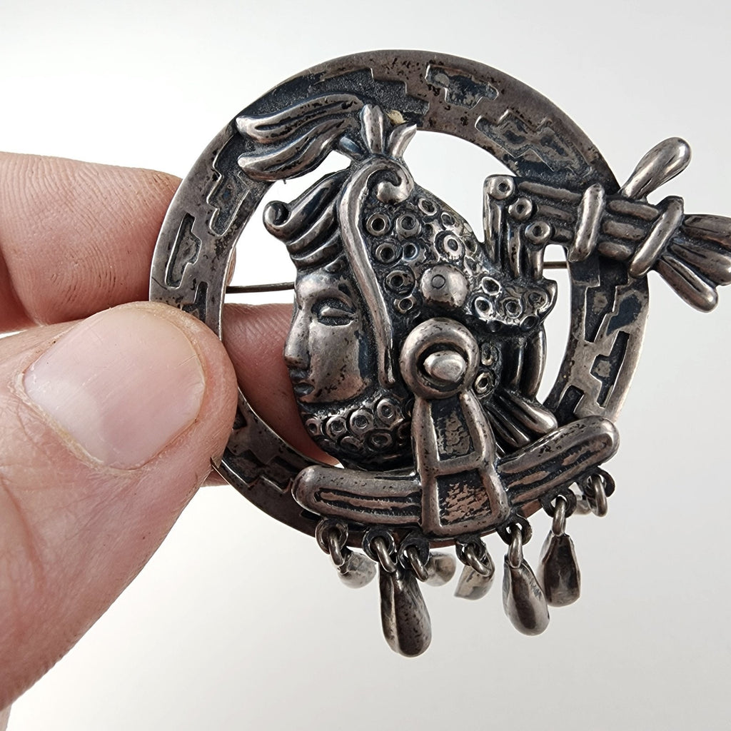 Early Taxco Articulated Pendant Sterling Silver 925 Aztec Emperor Cuauhtemoc