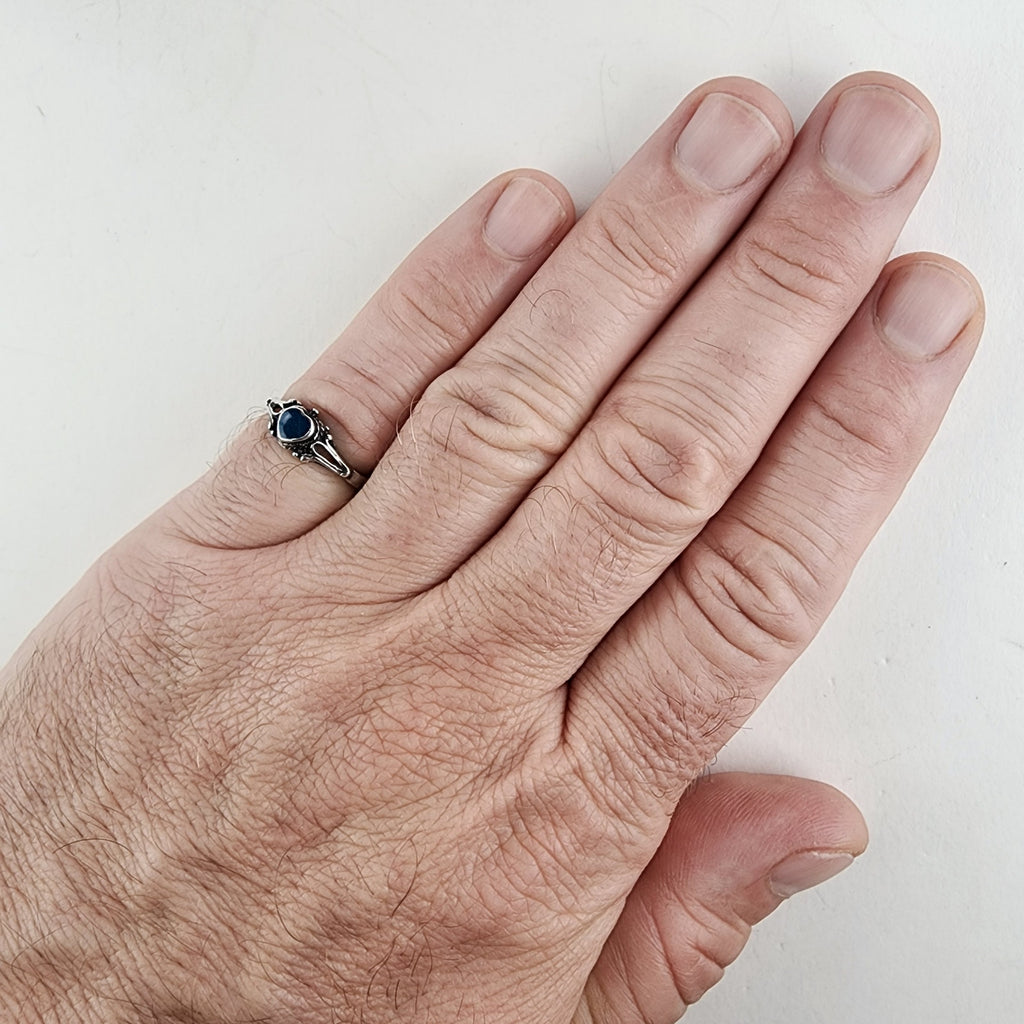Blue Sparkle Enamel Heart Vintage Ring Size 8 in Sterling Silver 925