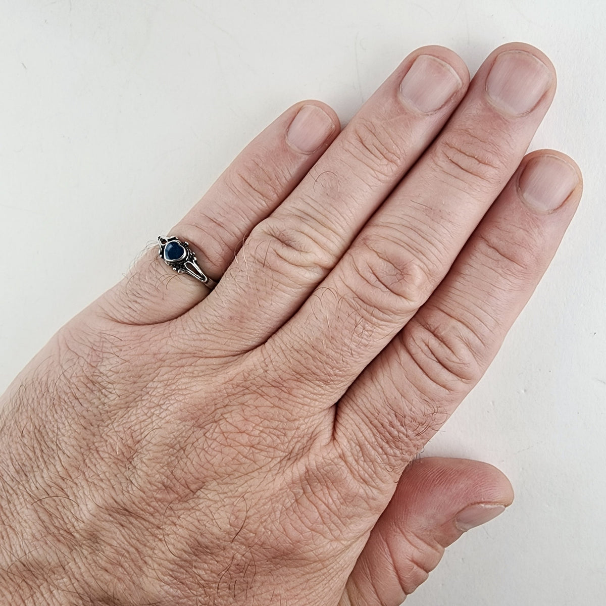 Blue Sparkle Enamel Heart Vintage Ring Size 8 in Sterling Silver 925