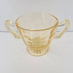 Anchor Hocking Block Optic Vaseline UV Glass Double Handled Cup Bowl Depression