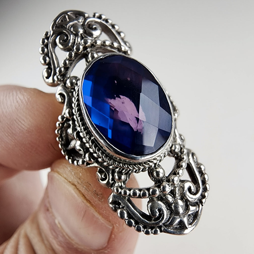 Designer Sarda Caribbean Quartz Ring Size 6 in Sterling Silver 925 Bali