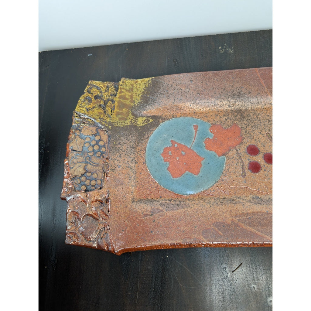 Handmade Studio Pottery Fall Leaves Tray Autumn Colors