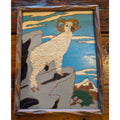 Framed MOUNTAON GOAT Wood Burning Painting Hand Carved