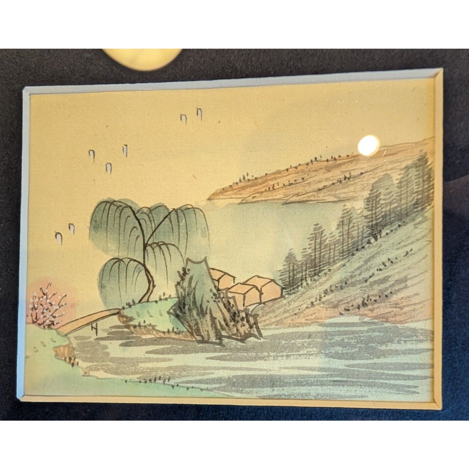 Framed CHINESE Miniature Watercolor & Ink Painting of Village Scene