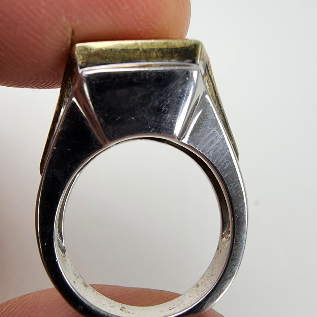 Bold Emerald & Trillion Cut Cocktail Ring Size 9 1/2 Sterling Silver 925 Vintage