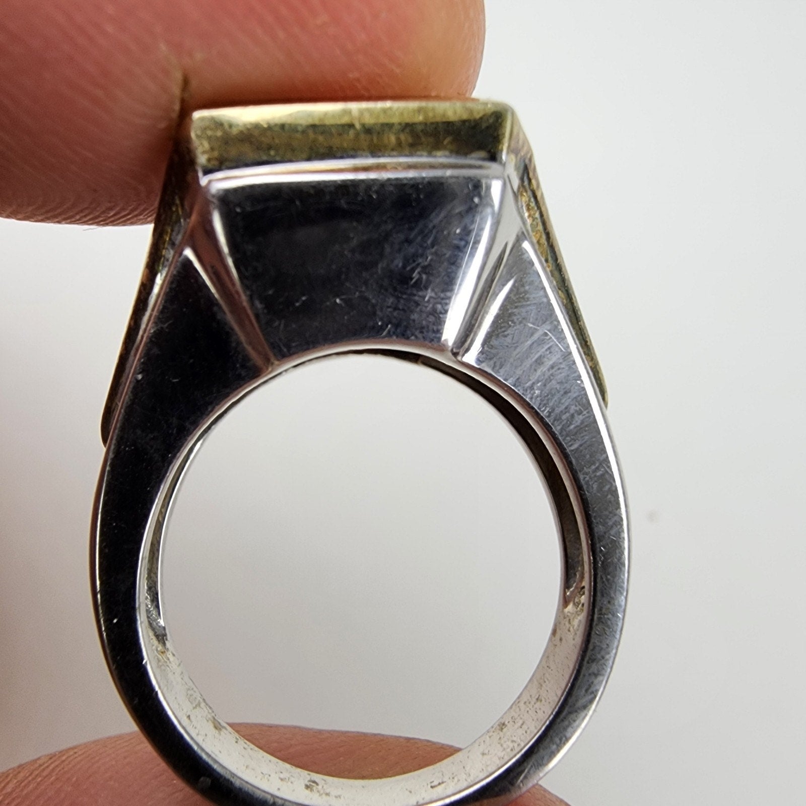 Bold Emerald & Trillion Cut Cocktail Ring Size 9 1/2 Sterling Silver 925 Vintage